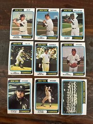 Lot Of 9 1974 Topps New York Yankees Baseball Cards
