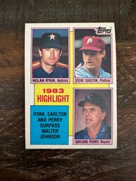1984 Topps 1983 Highlight Baseball Card Ryan, Carlton, Perry