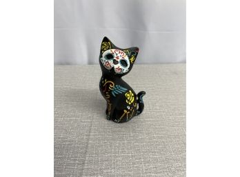 Small Wooden Day Of The Dead Cat Figurine