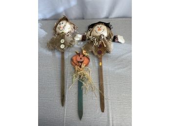 Lot Of 3 Scarecrow And Pumpkin Decorations