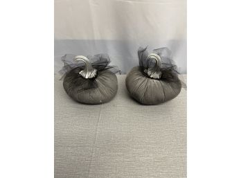 Pair Of Decorative Velvet Pumpkins