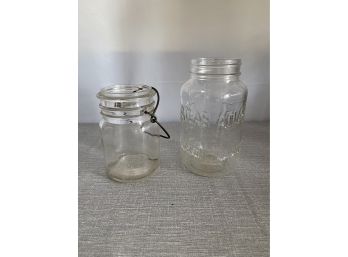 Lot Of 2 Vintage Clear Jars