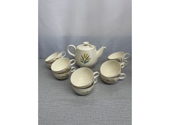 Vintage Homer Laughlin Royal Harvest Teapot And 10 Tea Cups