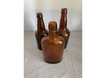 Lot Of 3 Vintage Brown / Amber Bottles