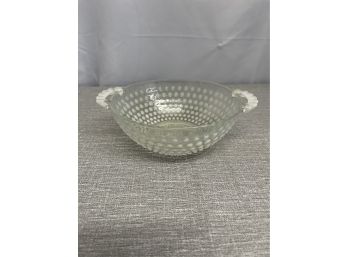 Vintage Moonstone Opalescent Hobnail Glass Handled Bowl