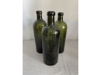 Lot Of 3 Vintage Green Bottles