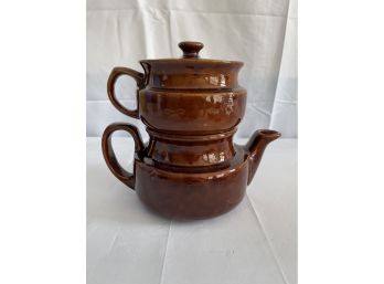 Vintage Pottery Double Teapot Marked U.S.A. On The Bottom