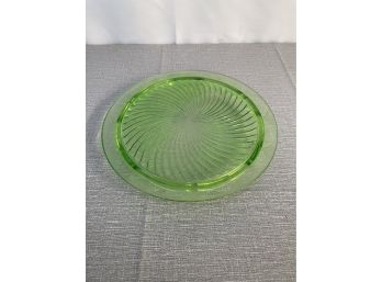 Vintage Green Uranium Depression Glass Footed Cake Plate