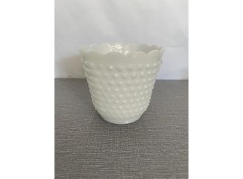 Vintage Fire King Milk Glass Hobnail Planter / Vase