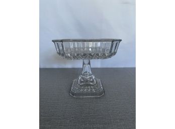 Vintage Square Cut Glass Pedestal Bowl