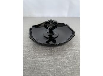 Vintage Glass Single Handle Tidbit Serving Tray - Black Amethyst
