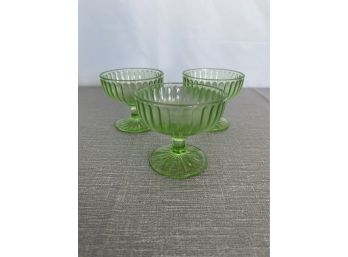 Set Of 3 Vintage Green Depression Glass Sherbet / Dessert Dishes