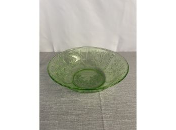 Vintage Green Vaseline Depression Glass Serving Bowl