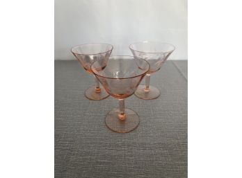 Set Of 3 Vintage Pink Depression Glasses Wine/coupe/dessert