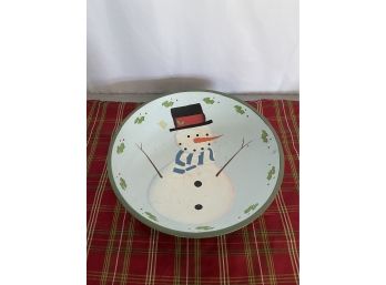 Large Hand Painted Snowman Wood Bowl