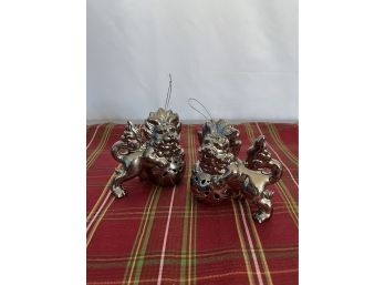 Set Of 2 Z Gallerie Silver Foo Dog Ornaments