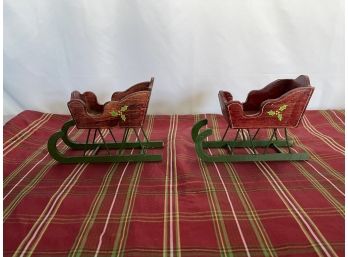 Lot Of 2 Small Wooden Decorative Sleighs (Lot 2 Of 2)