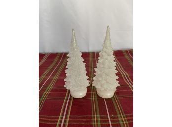 Pair Of Light Up Frosted Christmas Trees