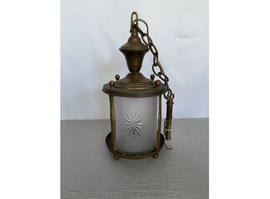 1920s Brass Hanging Pendant Light With Frosted Glass