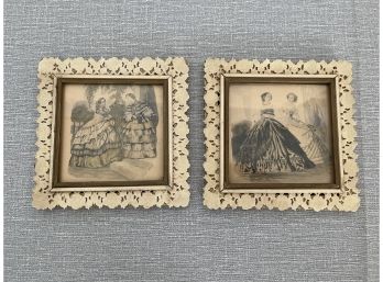 Lot Of 2 Small Vintage Victorian Lady Prints