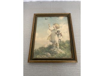 Vintage Child With Doll In Field Framed Print