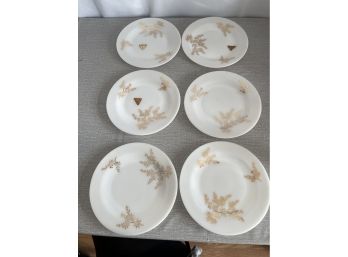 Vintage Set Of 6 Federal Heatproof White Milk Glass Golden Glory Bamboo 9' Plates
