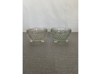 Pair Of Vintage Diamond Pattern Clear Cut Glass Candy Dishes