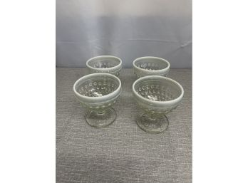 Set Of 4 Vintage Moonstone Opalescent Hobnail Sherbet Glasses