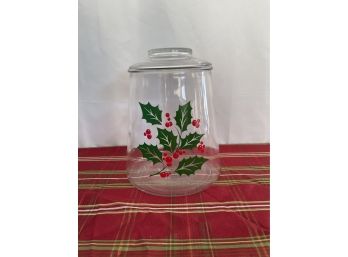 Vintage Glass Holly Cookie Jar