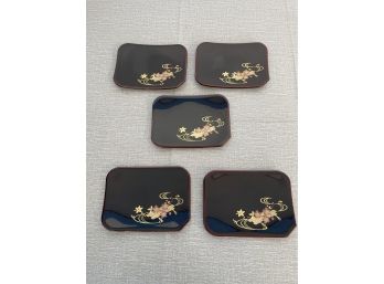 Lot Of 5 Vintage Asian Lacquer Ware Plates / Trays