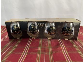 Set Of 4 Christmas Stemless Wine Glasses
