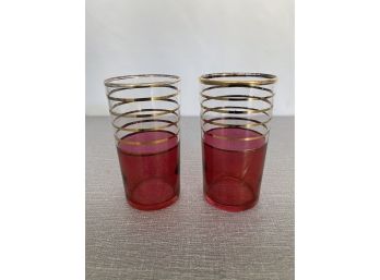 Pair Of Vintage Gold And Cranberry Glasses