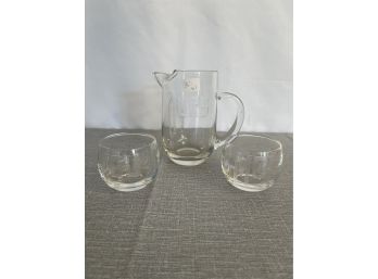 Vintage Etched Me, You, And Ours Pitcher And Glasses