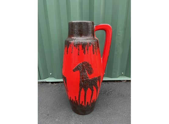 Large Vintage Handled Fat Lava Vase From Scheurich