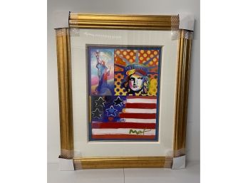 Signed Peter Max 'God Bless America IV' Mixed Media Gallery Framed