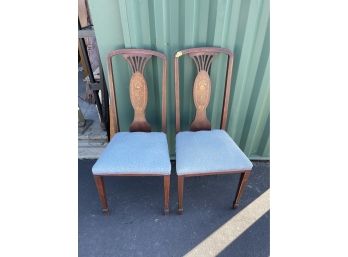 Pair Of Antique Wood Inlay Dining Chairs