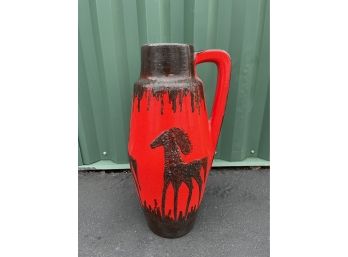 Large Vintage Handled Fat Lava Vase From Scheurich