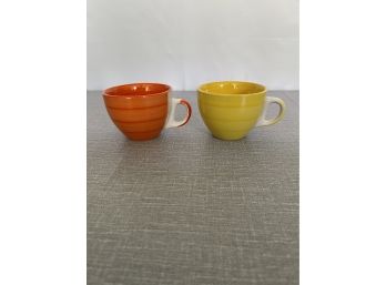 Lot Of 2 Colorful Pottery Coffee / Tea Cups