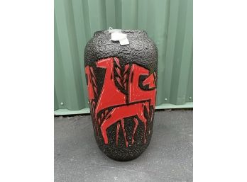 Huge Vintage Scheurich Floor Vase Model 546-50 - Fat Lava Horses Red/Black