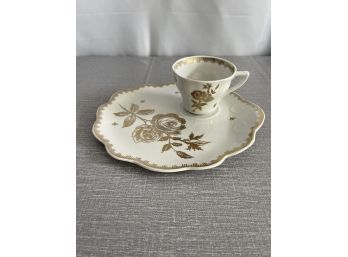 Set Of 4 Vintage Hand Painted Fonde En 1789 Snack Plate With Teacup