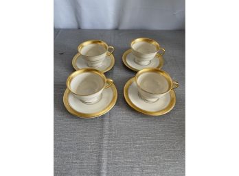 Set Of 4 Pickard Athenian Gold Encrusted Teacups And Saucers