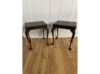 Vintage Clawfoot End Tables With Leather Tops