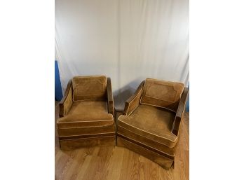 Pair Of Brown MCM Vintage Velvet Chairs - American Of Martinsville