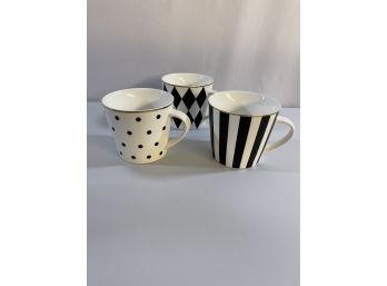 Set Of Three Black And White Mugs