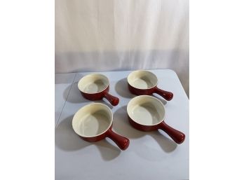 Set Of 4 Red Stoneware Soup Bowls
