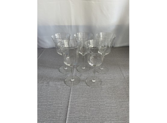 Set Of 5 Vintage Etched Wine Glasses