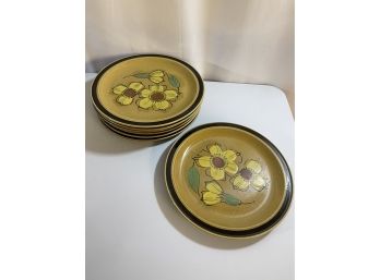 Set Of 7 Vintage I.M.C. Stoneware Dinner Plates