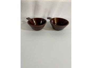Pair Of Vintage Mar-Crest Daisy Dot Pattern Stoneware Individual Casseroles/bowls With Handle