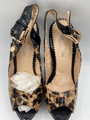 Marino Fabiani High Heels Leopard Peep Toe Platform Sling Back Size 38