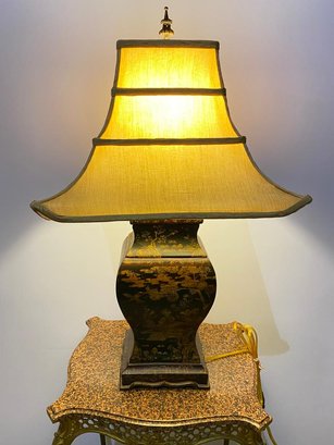 Unique Wood Hand Painted  Asian Table Lamp